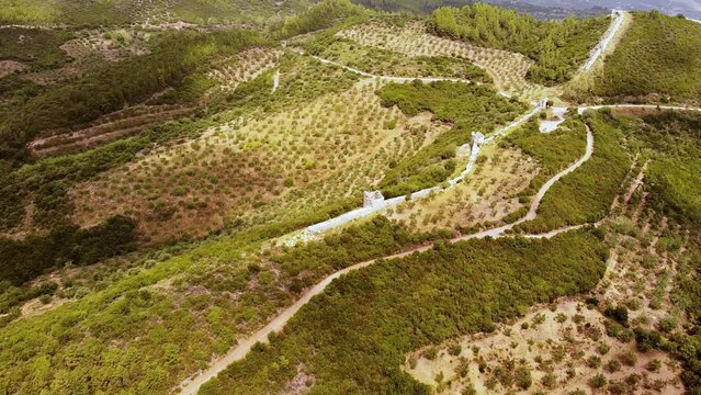 Aerial view of Ancient Messini wall ruins