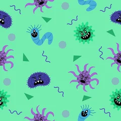 Fotobehang cute bad colorful bacteria seamless pattern wallpaper with design light greenish blue. © morspective
