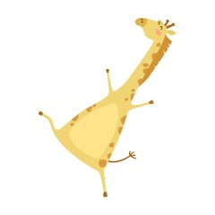 Funny giraffe with flower cartoon illustration. Cute happy wild animal Isolated on white background