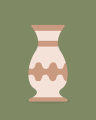 Handmade ceramic clay vase for flowers or liquid with decorative elements. One object