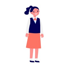 Schoolgirl posing for photo in classroom. Vector illustration for photography, classmates, education concept