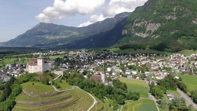 Aerial view of Balzers village in Principality of Liechtenstein