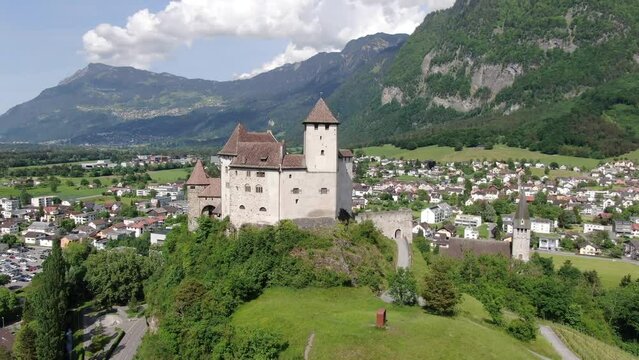 Aerial view of Gutenberg Castle (Burg Gutenberg) in Balzers, Liechtenstein