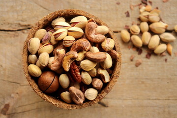 Assorted nuts close-up selective focus, organic food, mental health, 