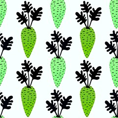 Vegetable seamless cartoon carrot pattern for fabrics and packaging and gifts and cards and linens and kids