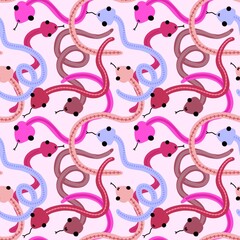 Cartoon seamless snakes pattern for textiles and packaging and gifts and cards and linens and kids and wrapping paper