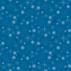 Seamless pattern with snowflakes on blue background for packaging and fabrics