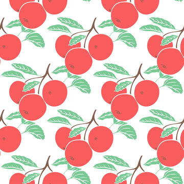 Seamless pattern red apples on branch vector. Background with fruits. Print for packaging, textile, paper and design