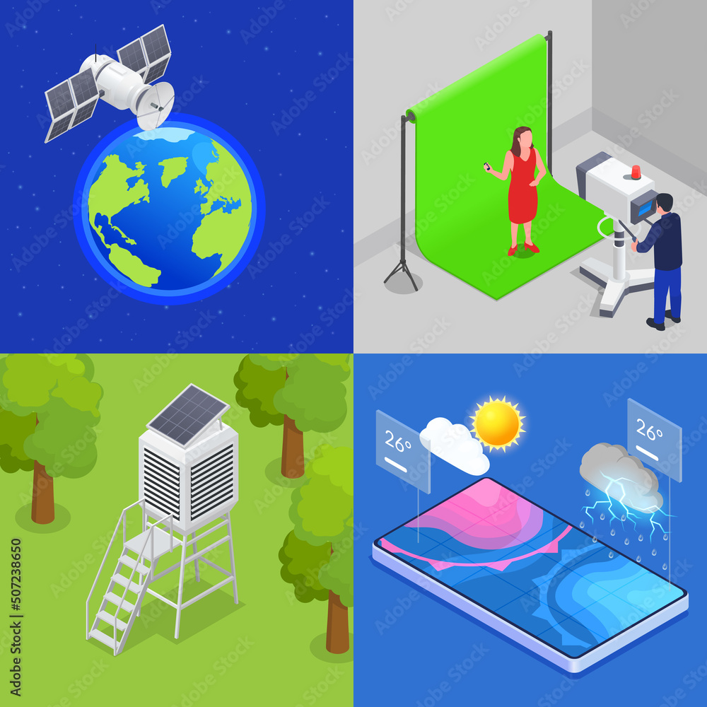 Wall mural meteorology isometric set