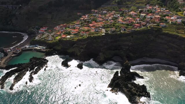 Seixal town Madeira Island Portugal Aerial view