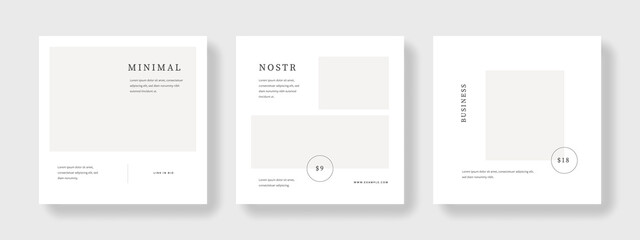 Minimalist business social media, clean and editable layouts for instagram and facebook, square templates for company, corporate graphic with place for photos