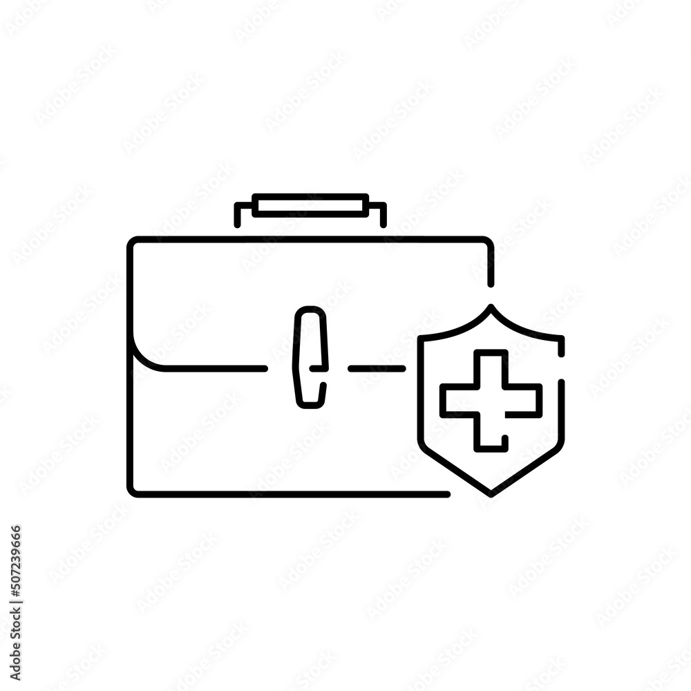 Sticker medical insurance policy concept logo, medicine card, check up clip board, suite of services, vector