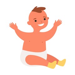 Toddler baby in a diaper. Male cartoon characters of different generation. Man in ages of baby, kid, teenage boy, adult, senior person with cane. Vector
