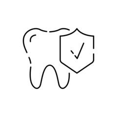 Medical insurance policy concept logo, medicine card, check up clip board, suite of services, vector line icon. Dentist and tooth. Save and protect