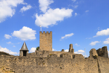 View of the Bourscheid Castle and the keep in Luxembourg