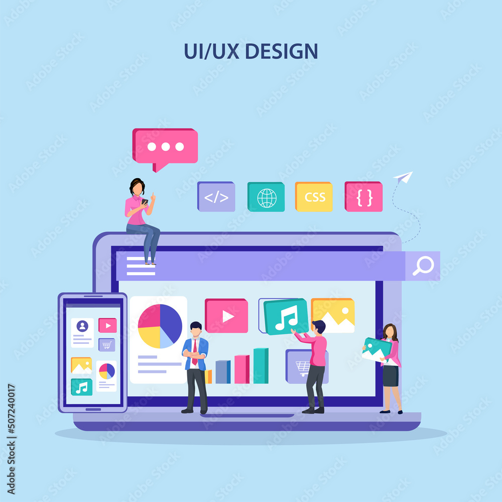 Poster ui ux design concept, creating an application design, content and text place, vector illustration