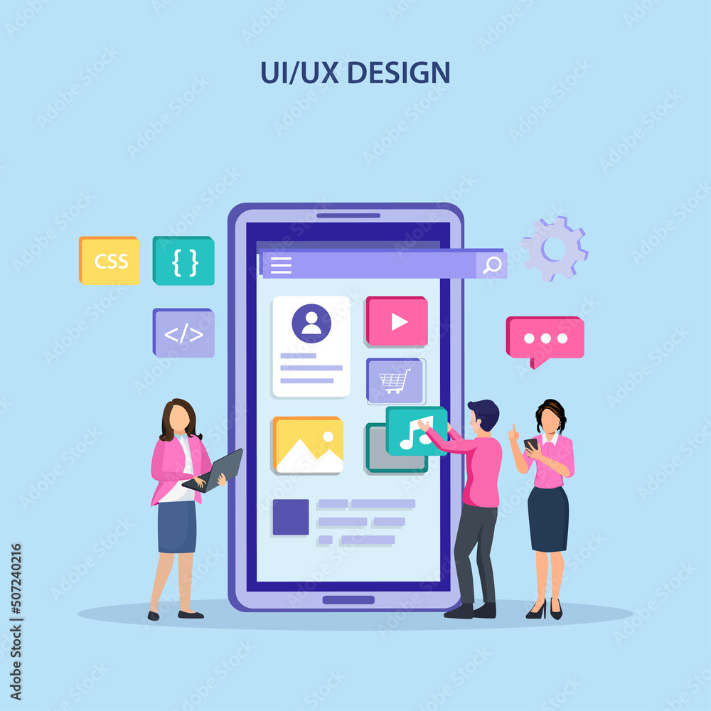 Poster ui ux design concept, creating an application design, content and text place, vector illustration