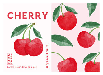 Cherry Label packaging design templates, Hand drawn style vector illustration.