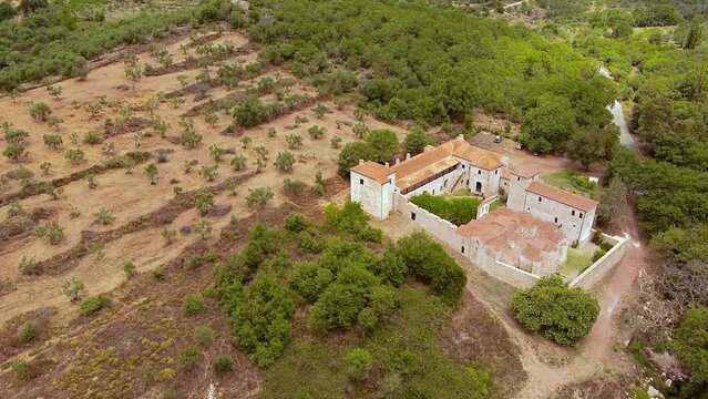 Aerial view of Metamorphosis of the Savior monastery or Antromonastiro in Greece