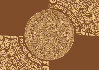 Mayan calendar.Images of characters of ancient American Indians.The Aztecs, Mayans, Incas.

Signs and symbols of the ancient world. Mexican ancient Mayan calendar Art. 
 