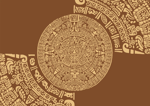 Mayan calendar.Images of characters of ancient American Indians.The Aztecs, Mayans, Incas.

Signs and symbols of the ancient world. Mexican ancient Mayan calendar Art. 
 