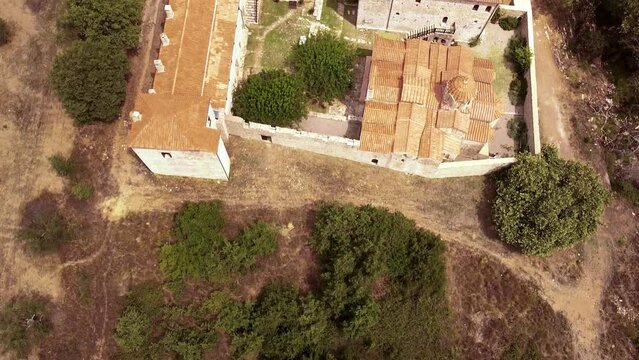 Aerial view of Metamorphosis of the Savior monastery or Antromonastiro in Greece