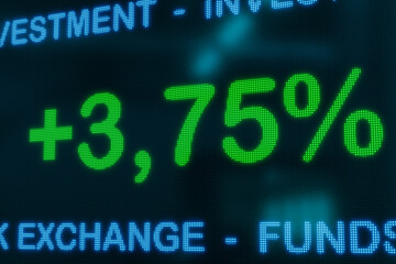 3,75% positive percentage sign - Stock ExchangePositive stock market return or yield. Stock Market Data, trading profit and investment concept. 3D illustration