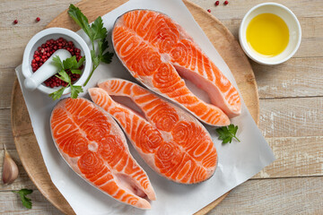 raw salmon steaks