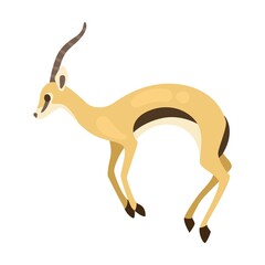 African goitered antelope cartoon illustration. Impala with long horns running, jumping and butting on white background. Animal, wildlife - obrazy, fototapety, plakaty