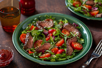 beef steak and  vegetable salad