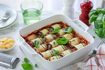  zucchini roll-ups with tomato sauce