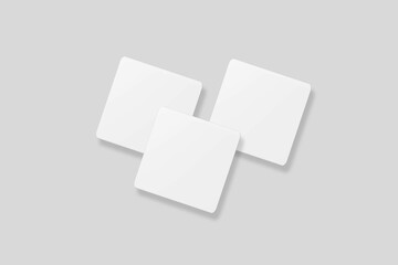 Floating blank square business card for mockup. 3D Render.