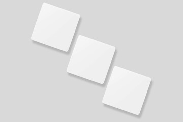 Floating blank square business card for mockup. 3D Render.