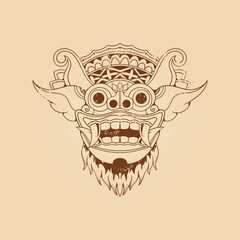 Balinese barong mask grunge texture vector illustration