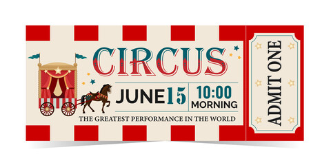 Circus ticket with magic cart - arena and horse. - obrazy, fototapety, plakaty