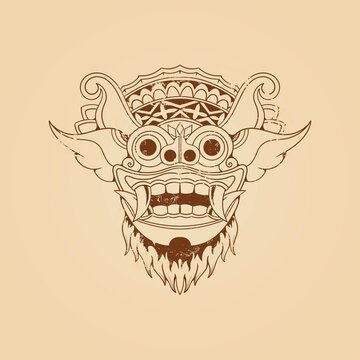 Balinese barong mask grunge texture vector illustration © yudhi