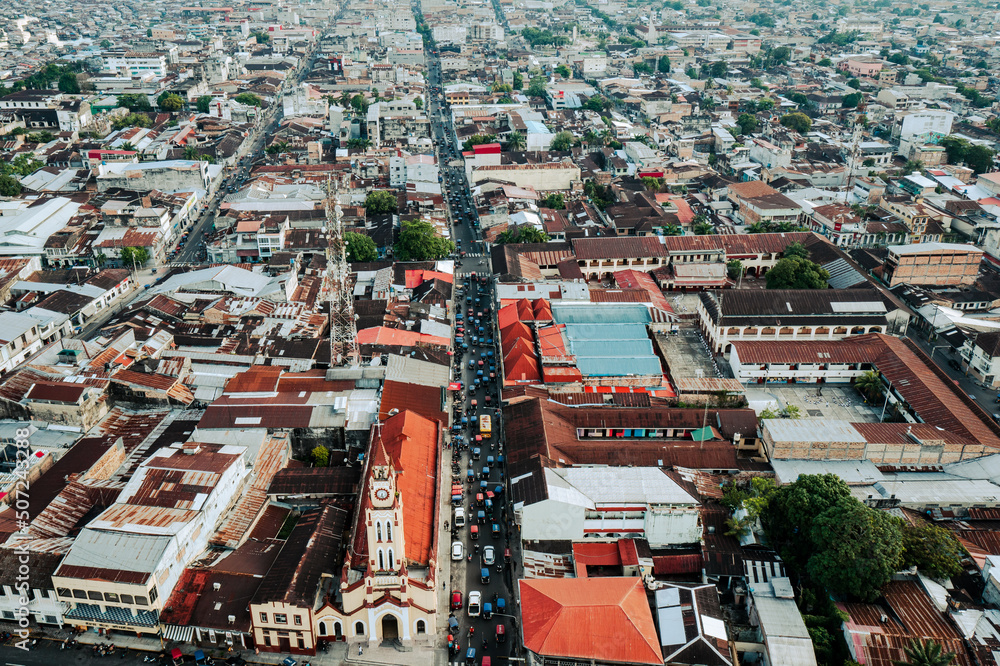 Canvas Prints Aerial view of Iquitos, Peru with the Itaya River in the background in the middle of the Amazon Rainforest. - Canvas Prints
