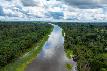 Fototapeta na wymiar Peru. Aerial view of Rio Yanayacu. Top View of Amazon Rainforest, near Iquitos, Peru. South America. 
