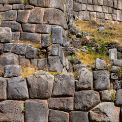 Saqsaywaman Inca archaeological site with large stone walls in Cusco, Peru. South America. 