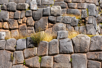 Saqsaywaman Inca archaeological site with large stone walls in Cusco, Peru. South America. 