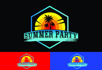Summer party letter t shirt, logo and icon design template