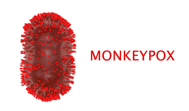 A red molecule of the monkeypox virus with the inscription. 3D Render