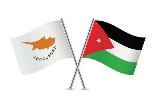 Cyprus and Jordan crossed flags. Cypriot and Jordanian flags on white background. Vector icon set. Vector illustration.