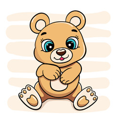 Obraz na płótnie Canvas happy cartoon cute baby teddy bear sitting and laughing vector sticker illustration isolated. card for boys.