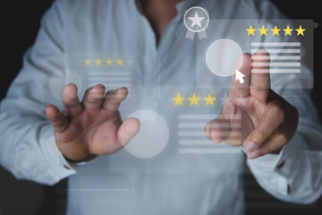 Human Resource Management Concept. Finding the best person for a work. Medium close up shot with virtual screen.