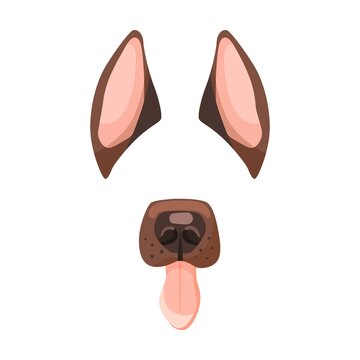 Effect with German shepherd dog face for selfies vector illustration. Mask with animal ears, noses and muzzles for video chat or mobile app