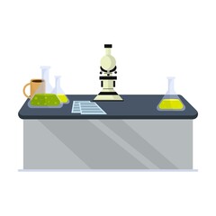 Scientist table with test tubes. Science, laboratory, research concept for banner, website design or landing web page