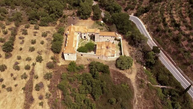 Aerial view of Metamorphosis of the Savior monastery or Antromonastiro in Greece