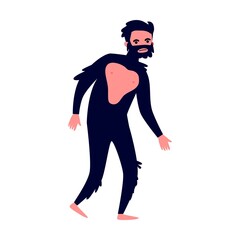 Human evolution theory flat vector illustration. Way from monkey to cyborg or robot. Cavemen as ancestors. Anthropology, reality and history