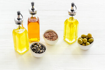 Three types of cooking oil - sunflower olive and sesame oil